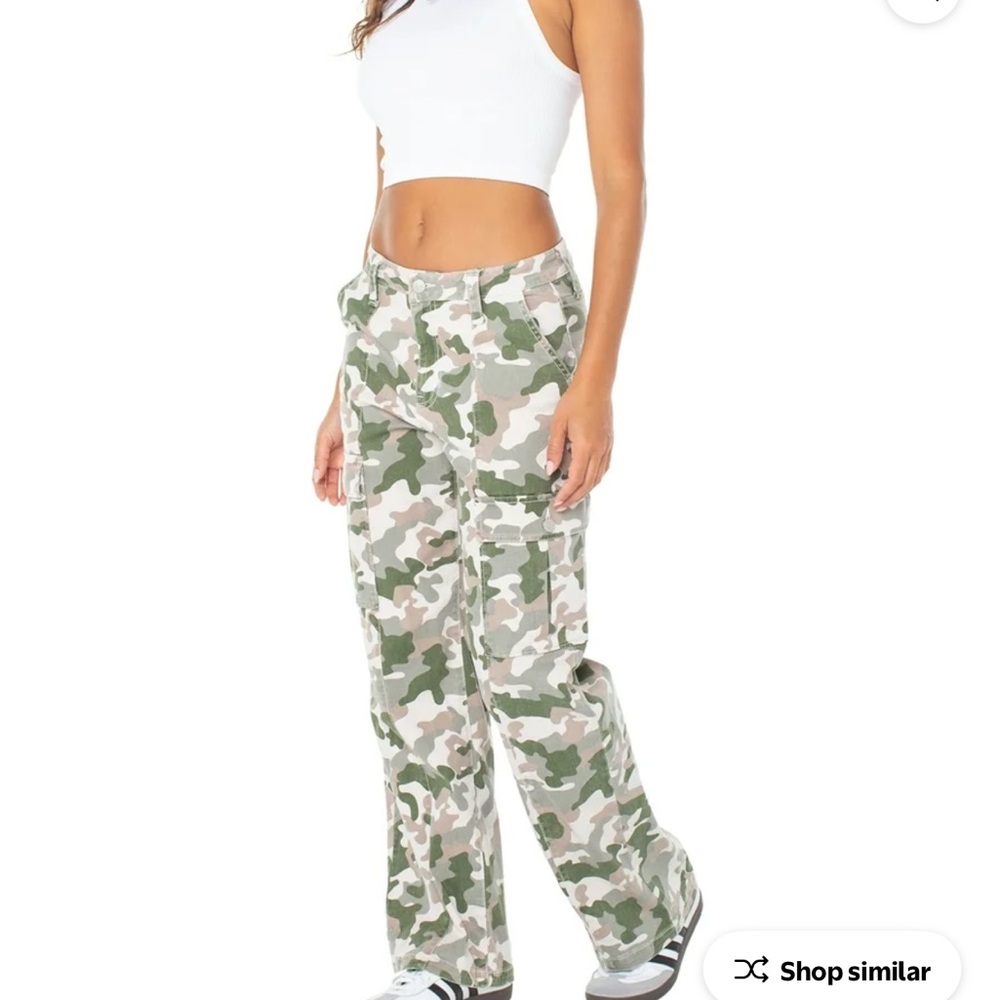Camo Wide-Leg Cargo Pants - Green/White